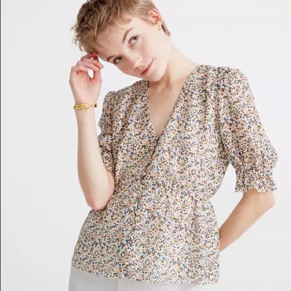 Madewell Silk V Neck Peplum Popover Top